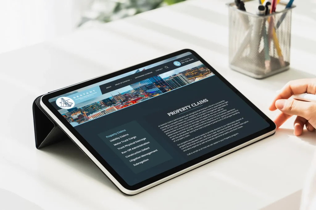 Sextant Claims website on an iPad