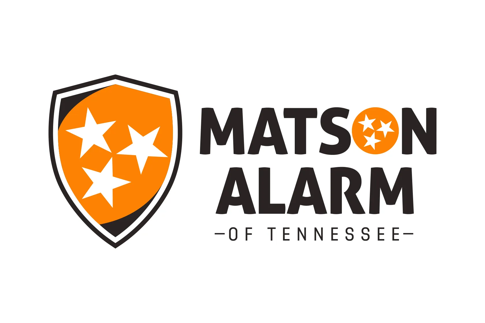 Logo design for Matson Alarm of Tennessee with orange and black shield designed by Christopher Gunn Creative
