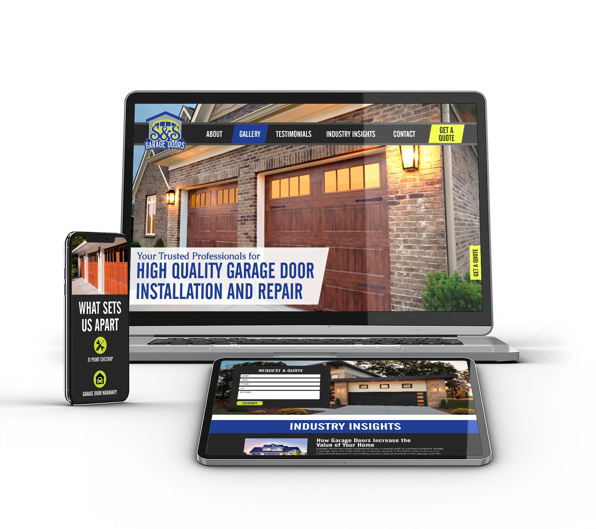 SS Garage Doors iPad, Phone, Laptop Website Mockup